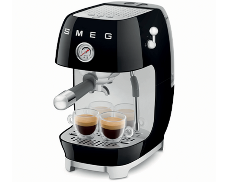 Smeg - Siebträgermaschine ECF03BLEU - Schwarz mit Cold Brew-Funktion