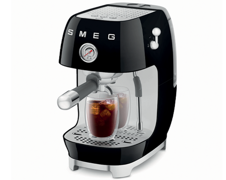 Smeg - Siebträgermaschine ECF03BLEU - Schwarz mit Cold Brew-Funktion